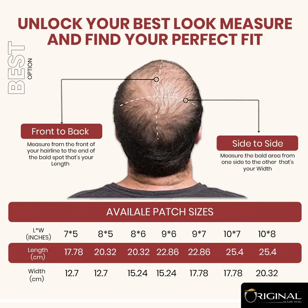 Hair City Hair Patch Top View Base Design Size Guide Image